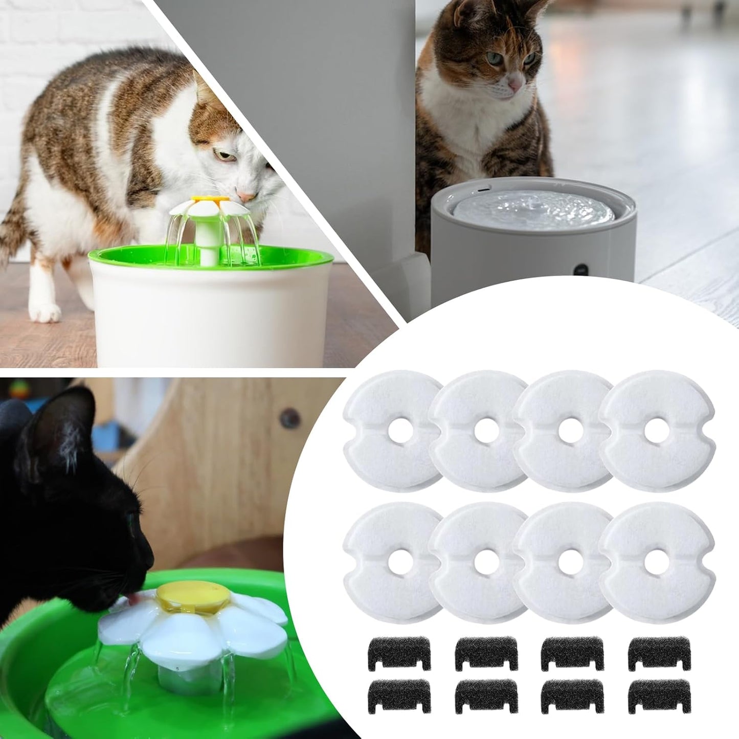 Pet Water Fountain Filter - Replacement Filters for Pet Water Dispenser Fountain | Safe Adjustable Filtration System for Cats, Kittens Dogs, Clean Indoor Home Drinking & Watering Solution 4.13x0.2in