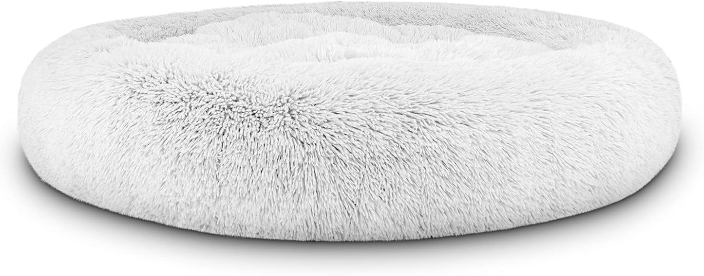 The Dog’s Bed Replacement Zip Cover for Calming Plush Donut Dog Bed, Ice White Fur, XL