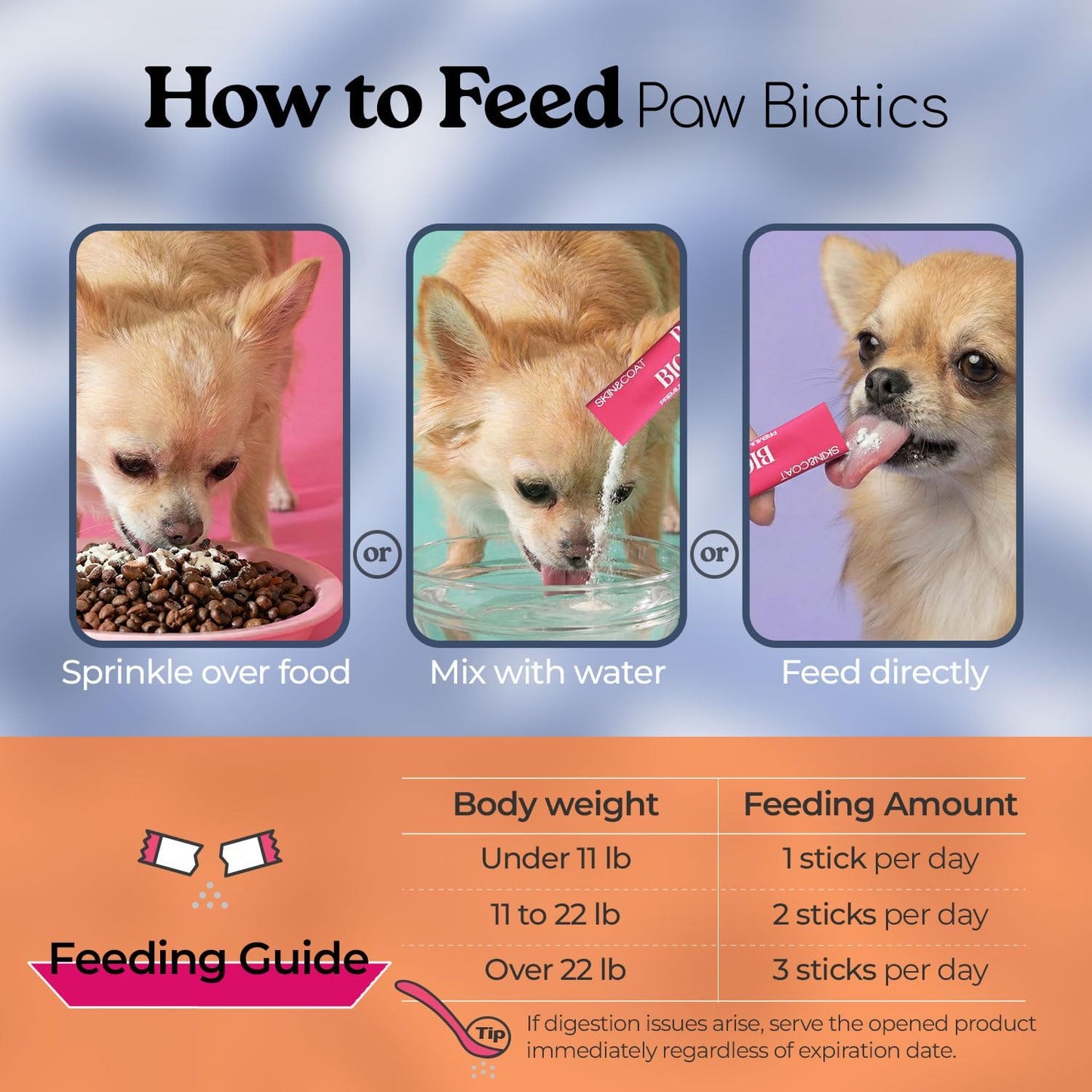 Pawbiotics Skin & Coat Probiotic Sticks for Dogs & Cats, 7-Strain Probiotic with KT-11, Collagen & Hyaluronic Acid, Skin Coat Gut & Immune Support, Blueberry Flavor, 30 Sticks (2.1 oz), Made in Korea