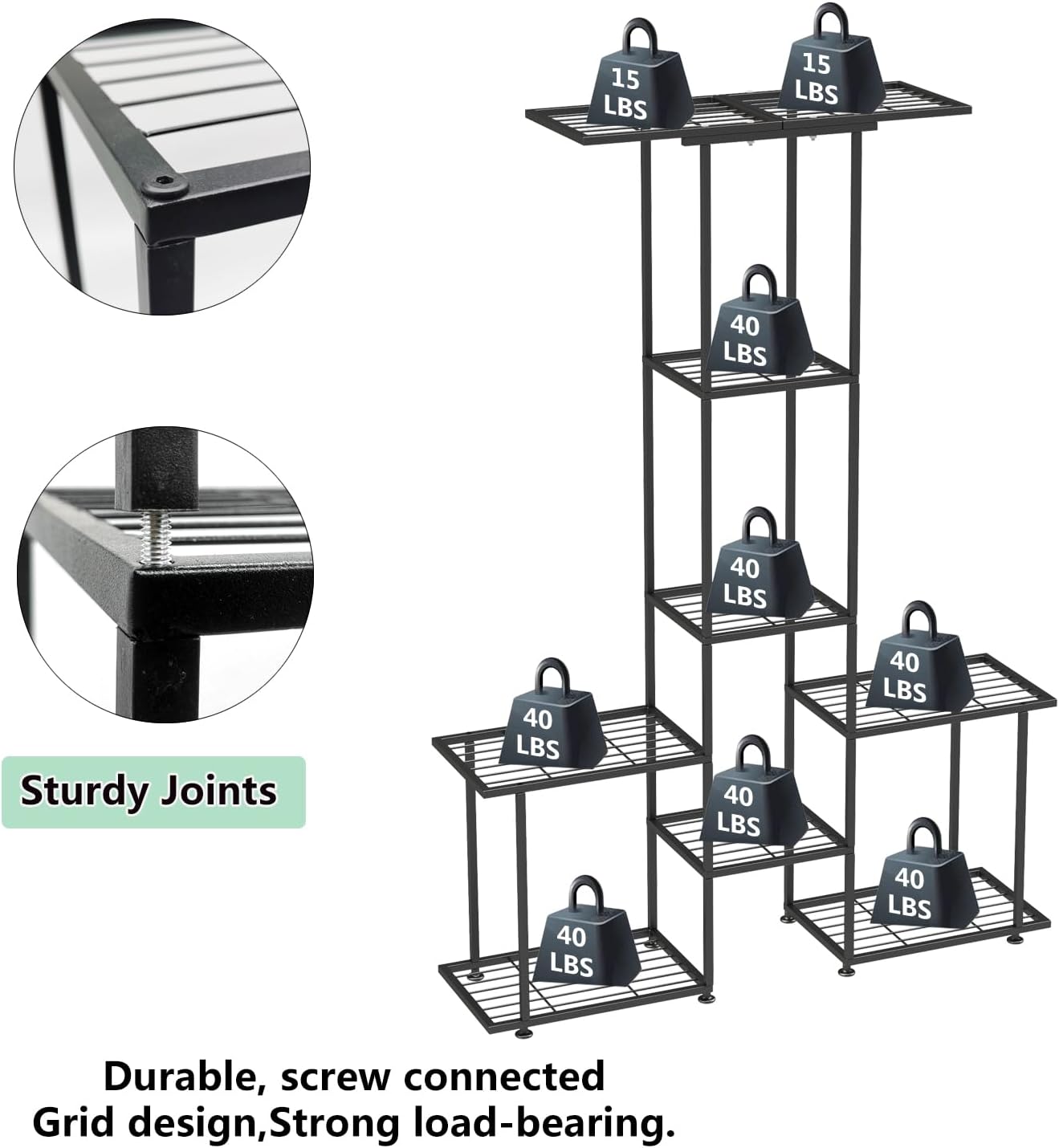 Plant Stand Indoor Outdoor, Metal 6 Tier Tall Hanging Plant Shelf for Multiple Flower Planter Large Heavy Duty Ladder Plant Holder for Garden, Black (y-201)