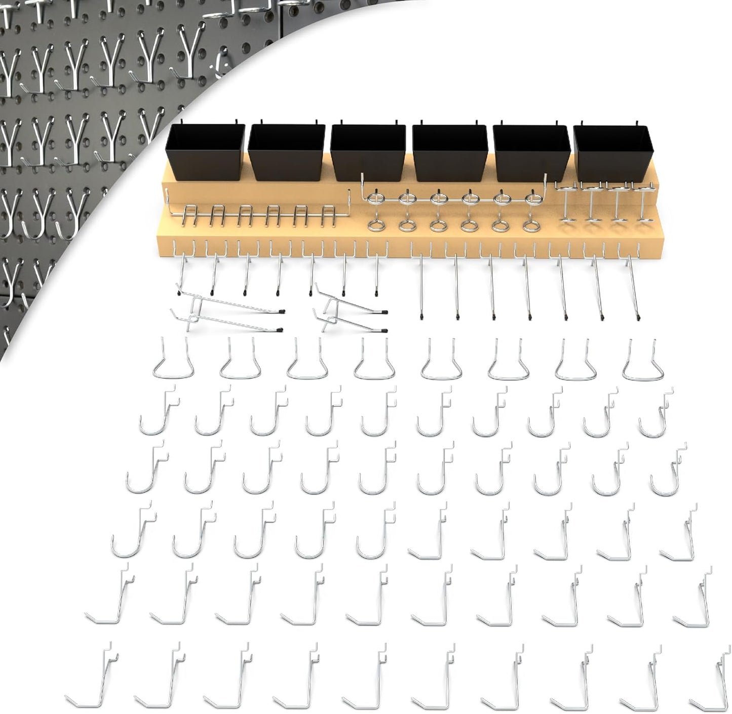 HUHOLE 86 Piece Pegboard Hooks Assortment Kit with Pegboard Bins Garage Tool Organizer Set Fits 1/8 and 1/4 Inch Peg Board Accessories for Workbench Craft Room and Kitchen Storage