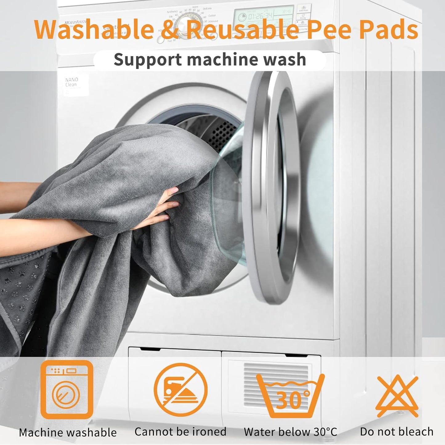 LOOBANI 2 Packs Extra Large Reusable Dog Mat for Floor, Non-Slip Washable Pee Pads for Dogs, Fast Absorbent Pet Whelping Pads, Puppy Playpen Mat for Incontinence, Housebreak, Crate (36"x48"-Gray)
