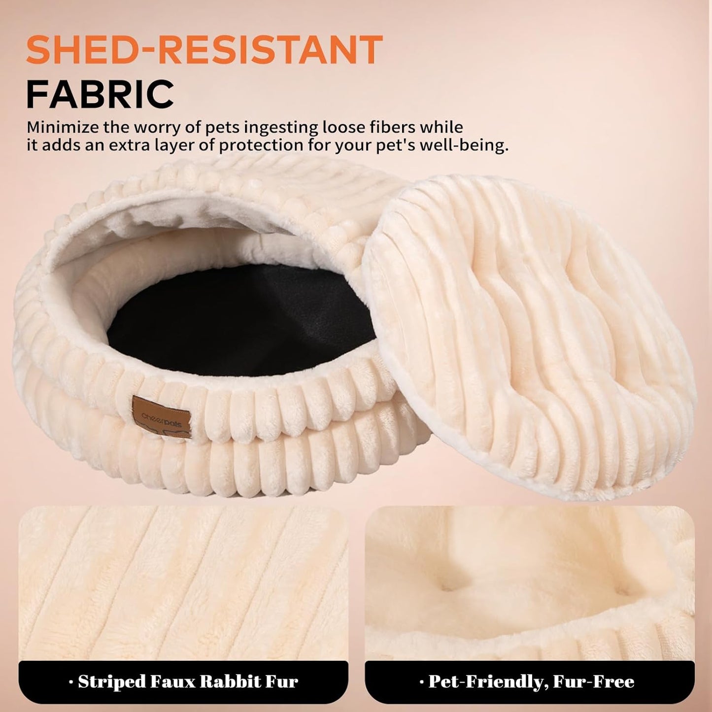 CHEERPALS Cat Cave Bed for Indoor Cats, Washable Covered Cat Bed Hooded Kitty Bed Soft Fluffy Pet Bed for Puppy and Small Dog(White)