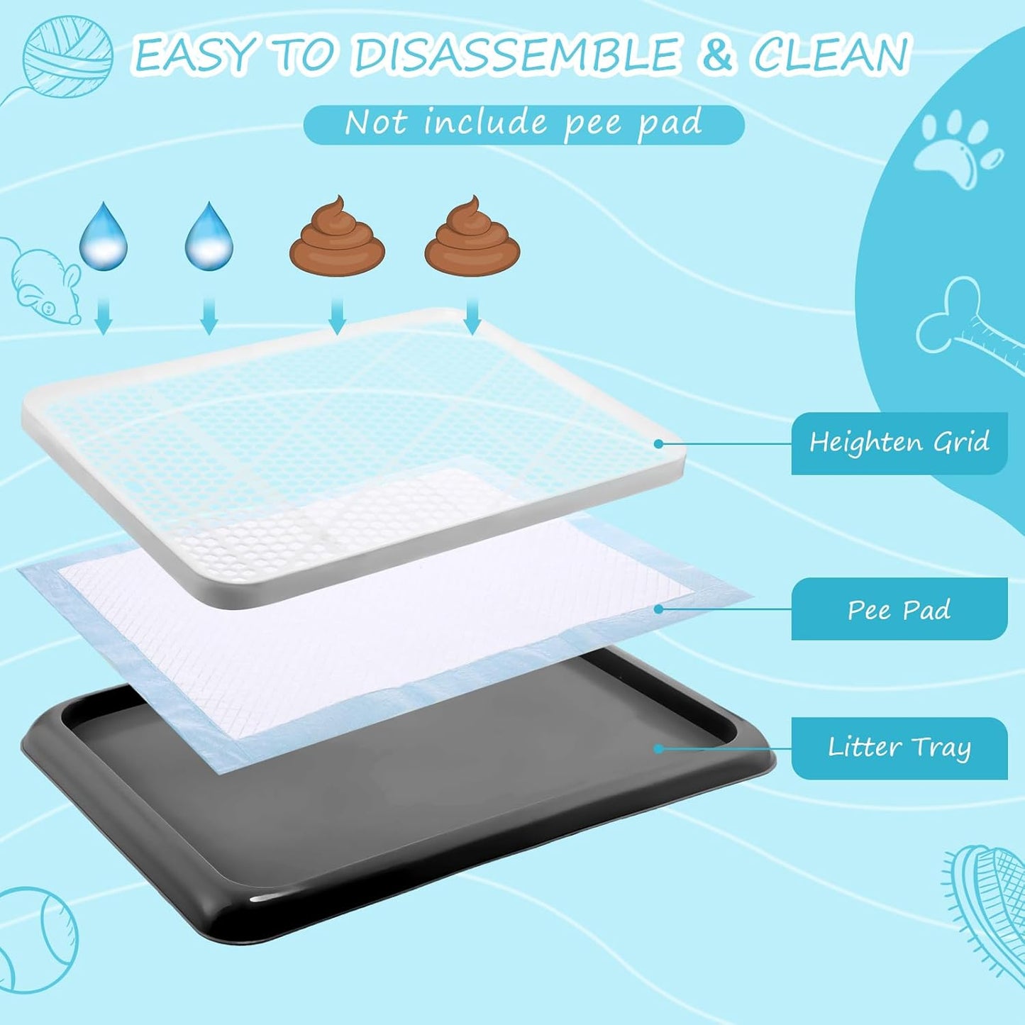 Mifoci Dog Pee Pad Holder Potty Tray Portable Dog Litter Box Toilet Training for Indoor Outdoor Small Medium Large Pet Puppy(1 Pcs,Black)