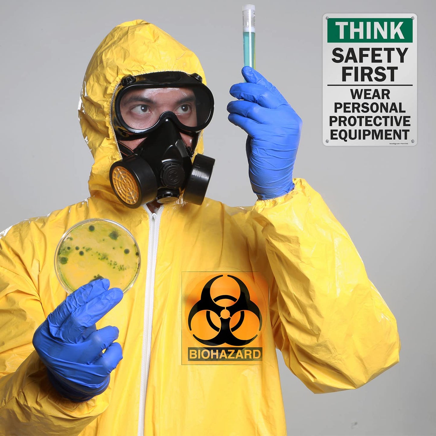 SmartSign - S-2917-AL-14 "Think Safety First - Wear Personal Protective Equipment" Sign | 10" x 14" Aluminum 10" x 14" Non-Reflective Aluminum