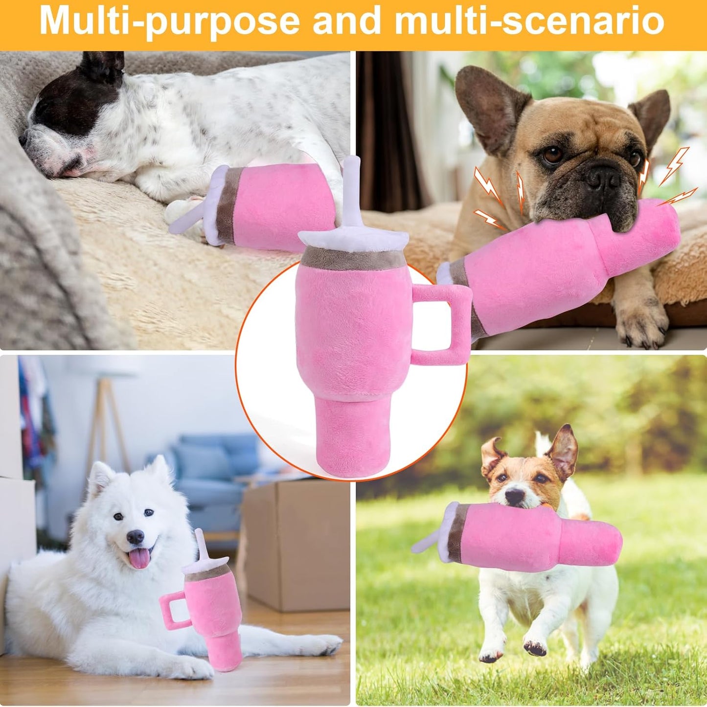 Mity Rain Funny Tumbler with Handle Cup, Interactive Squeaky Dog Toys for Small/Medium/Large Dogs (1 Pink)