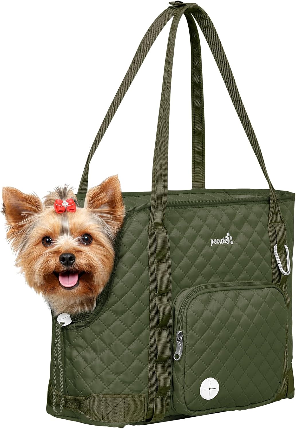 Pecute Dog Purse Carrier, Dog Carrier with Pockets for Small Dogs, Fits Dogs 5 lbs to 9 lbs, Cat and Puppies Tote Bag, Outing, Travel, Vet, Green