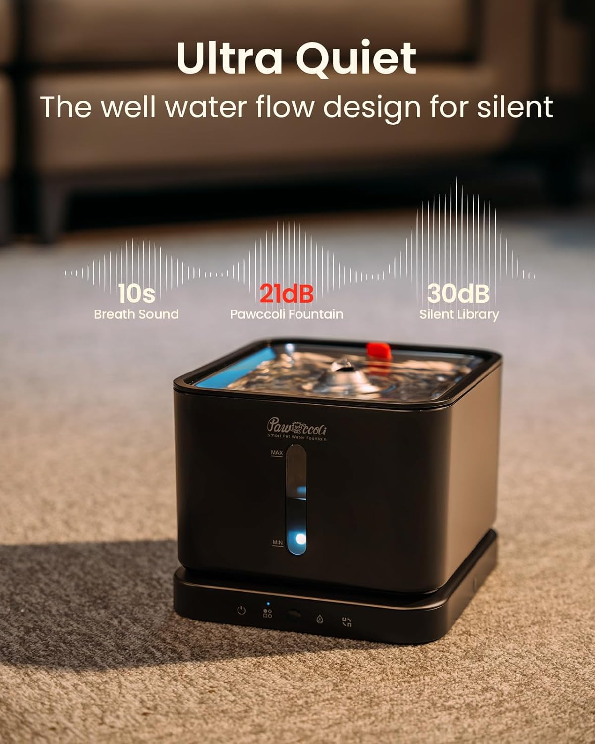 Cordless Cat Water Fountain, 3L/100oz Stainless Steel Tray, Cat Fountains for Drinking, Pet Water Fountains Indoor, Automatic Dog Water Bowl Dispenser, Rechargeable Battery Operated Black
