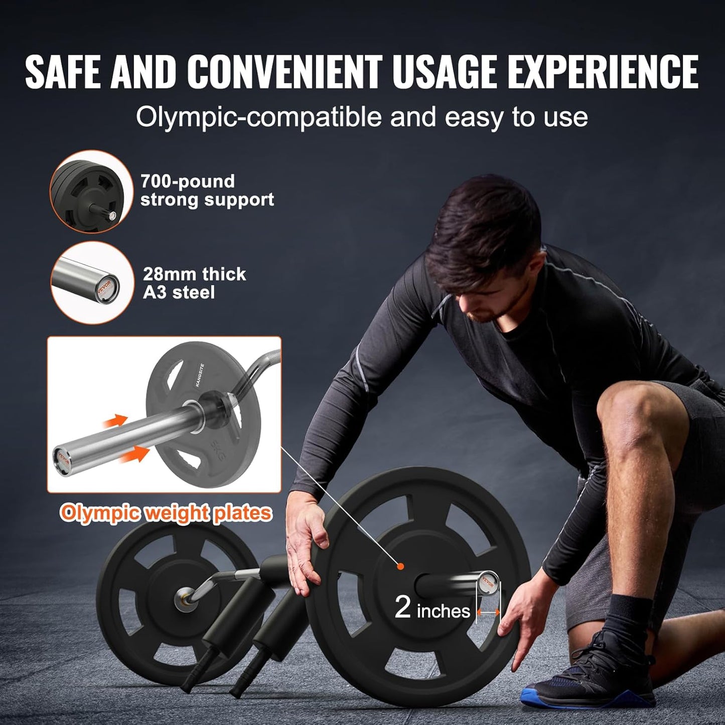 VEVOR Safety Squat Bar, 700 & 1500 LBS, Plus 500 LBS Hex Barbell Trap Bar, Ideal for Squats, Deadlifts, Lunges, Rehab