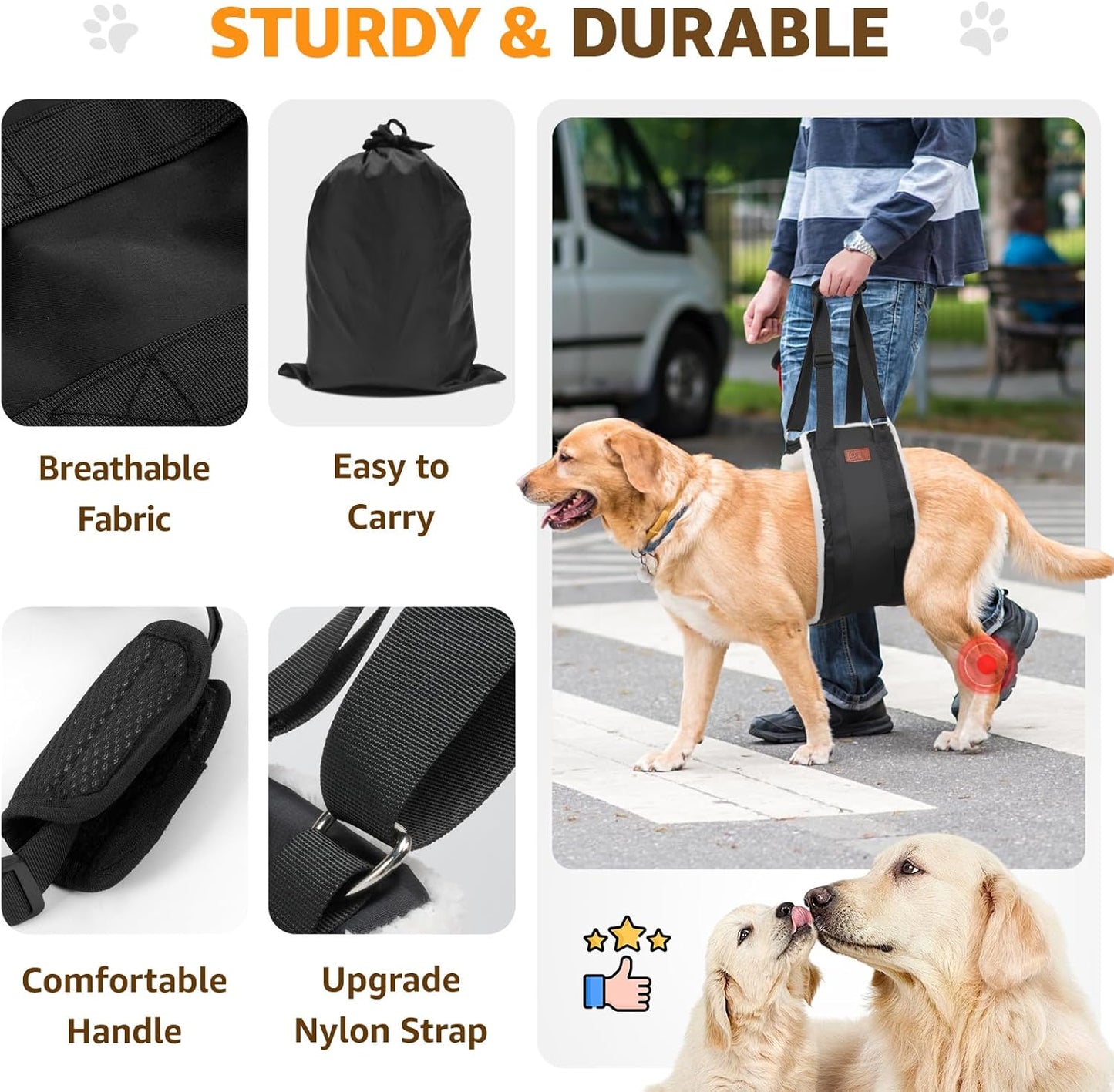Adjustable Dog Lift Harness, Dog Sling for Large Dogs Lift Support and Rehab Harness for Weak Rear Legs, Soft Hind Leg Support Helps Senior, Injured,Disabled and After ACL Surgery Dogs(Black,X-Large)