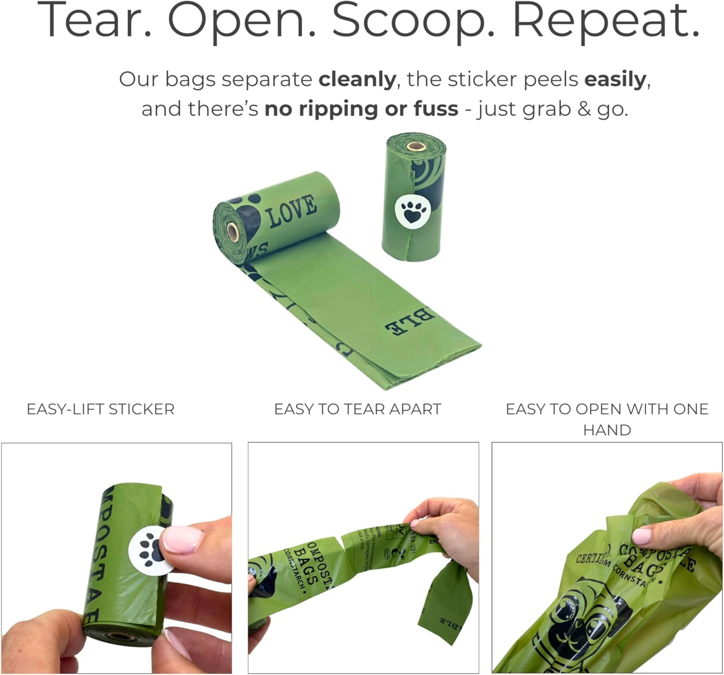 Certified Compostable Dog Poop Bags - 240 Bags (16 Rolls), Eco Friendly Plant Based and Plastic Free, ASTM D6400 Certified, Leakproof Unscented