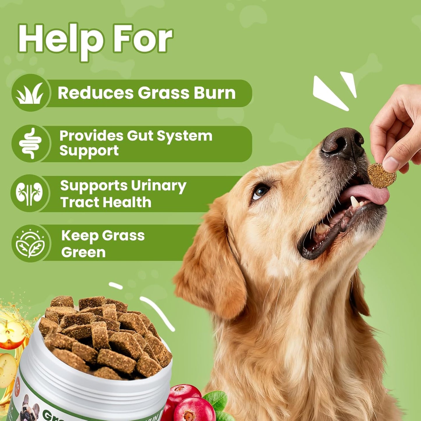 VUN Dog Urine Neutralizer for Lawn – Green Grass Dog Chews to Prevent Yellow Spots & Lawn Burn – Grass Saver Soft Chews with DL-Methionine,Cranberry&Probiotics-100 Soft Chews