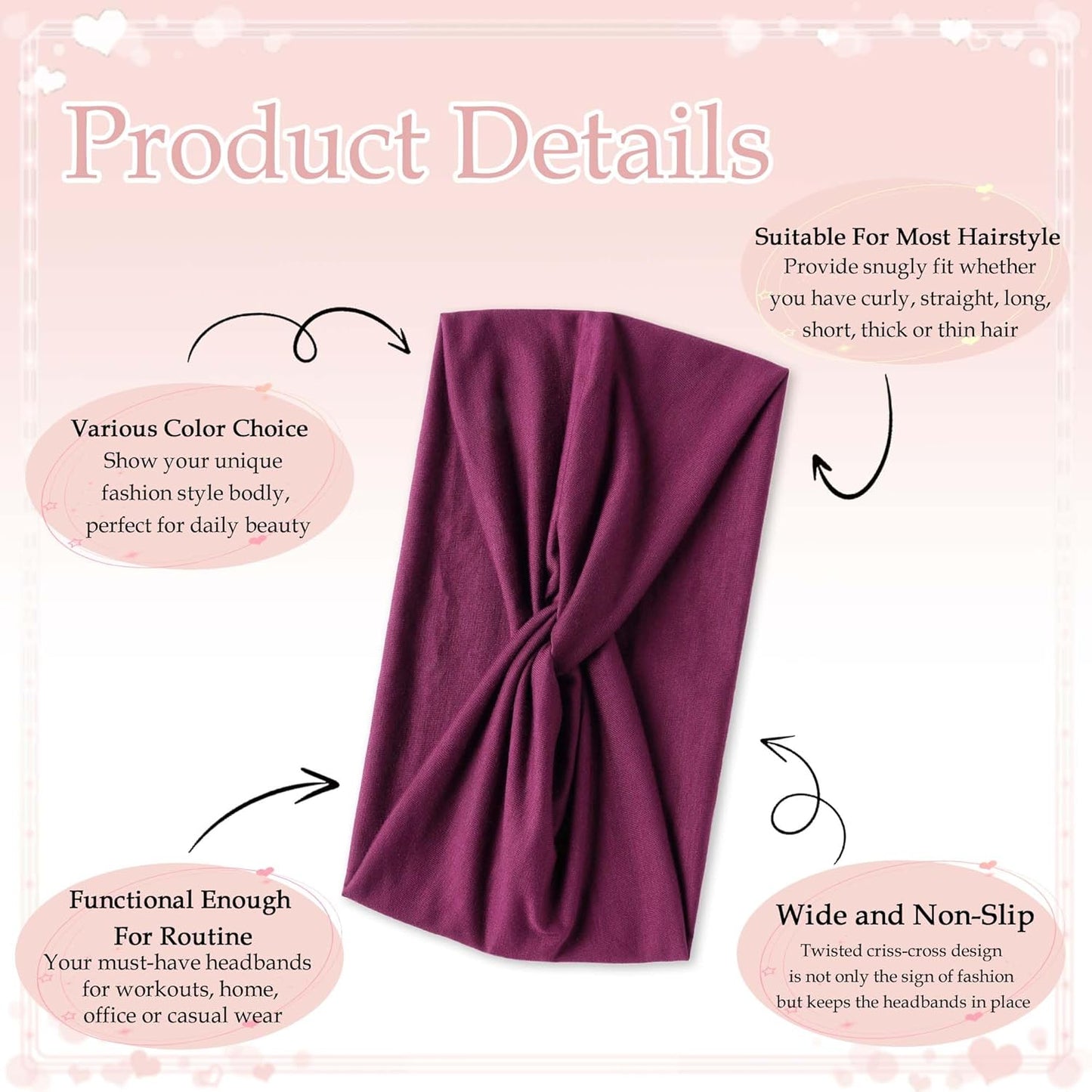 Bandana Headbands for Women Wide Boho Headband Solid Color Knotted Turban Head Bands Soft Hair Wraps Black Head Scarf Fashion Turban Hairband Cute Scarf Headband For Women’s Hair Accessories
