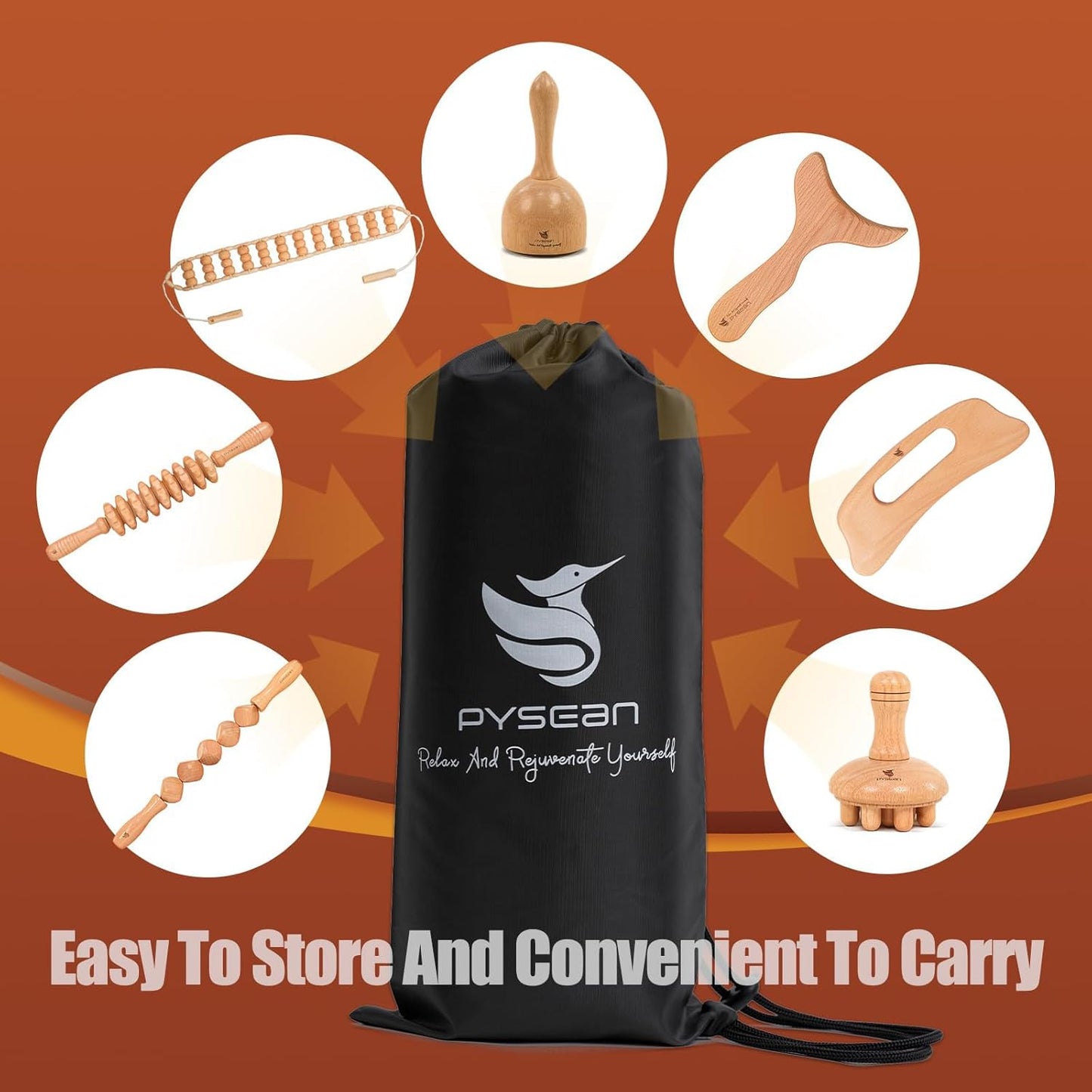 Wooden Massage Tool Set, 7-Piece Body Massage Kit for Home Use, Manual Included