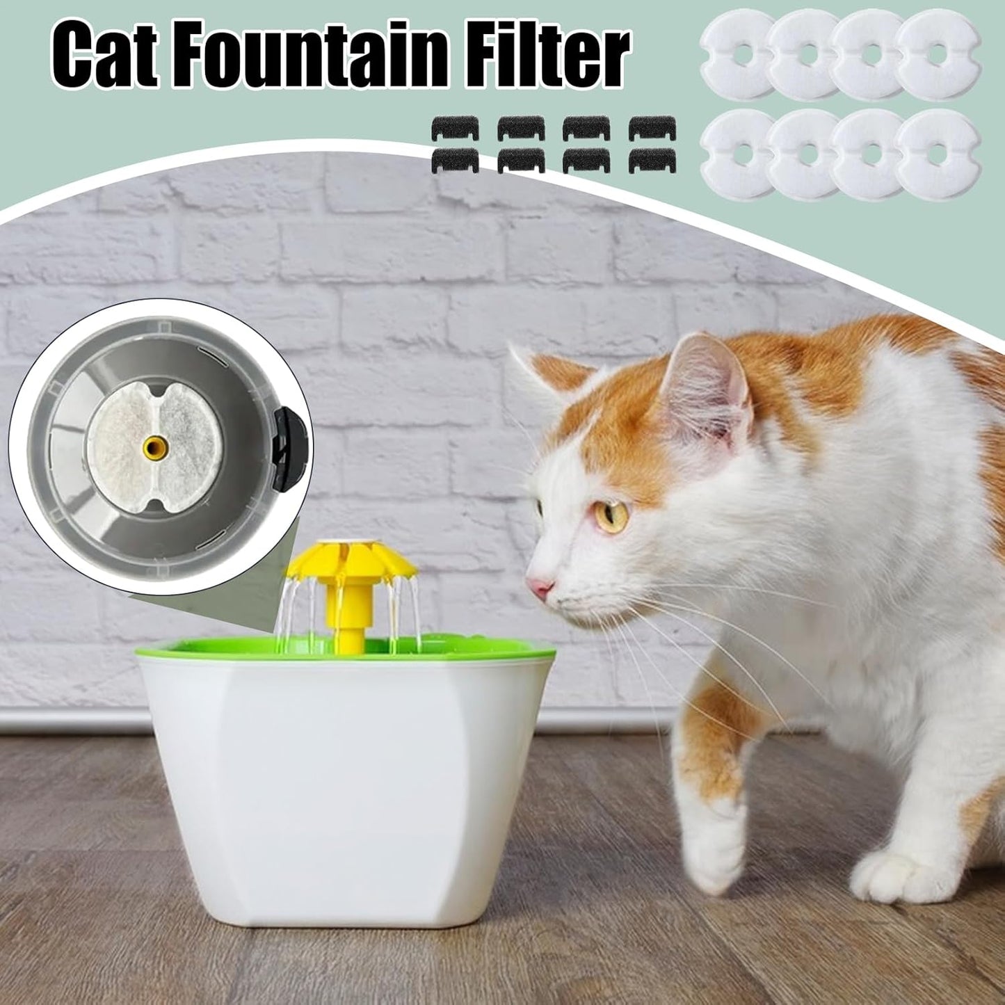 Pet Water Fountain Filter - Replacement Filters for Pet Water Dispenser Fountain | Safe Adjustable Filtration System for Cats, Kittens Dogs, Clean Indoor Home Drinking & Watering Solution 4.13x0.2in