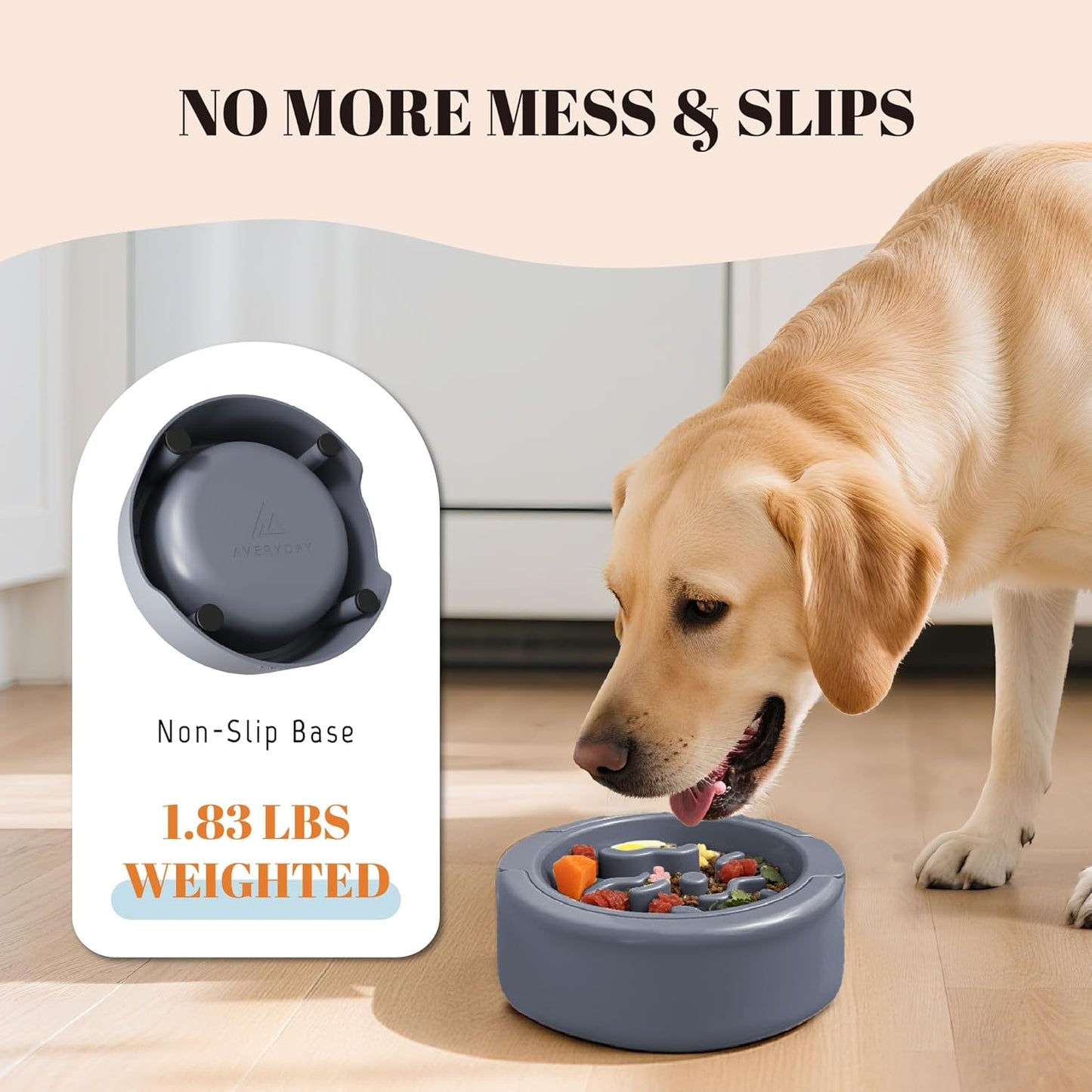 AVERYDAY 3 Pack Slow Feeder Dog Bowl Set, Weighted Changeable Maze Insert Bowls, Anti-Slip Puzzle Feeding Bowl for Wet Dry & Raw Dog Food, Slow Eating Deep Pet Food Dish for Medium & Large Breeds