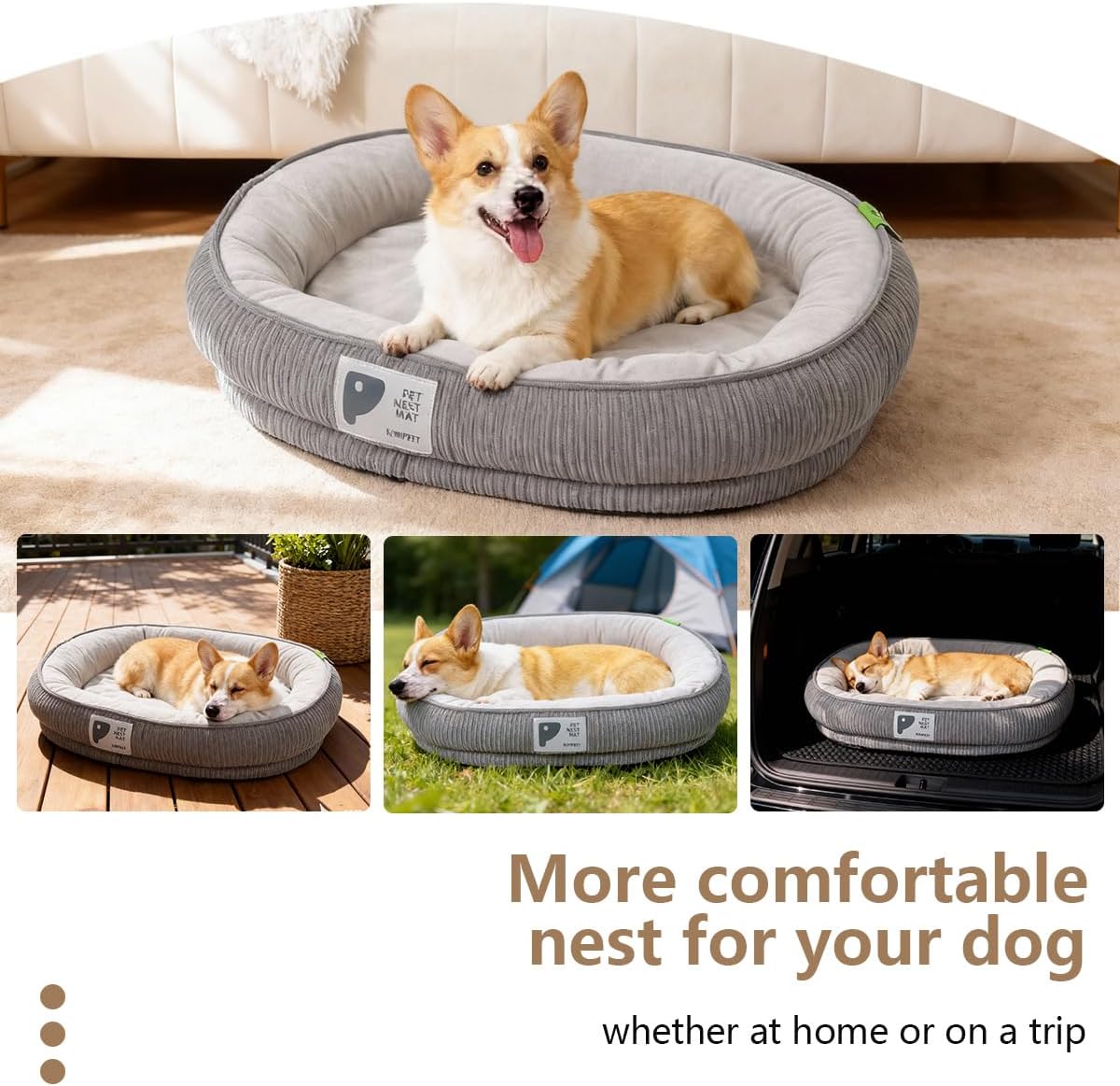 Washable Pet Dog Bed Extra Large,Memory Foam Calming Extra Large Dog Crate Beds Cushion for Large Breed Dogs Crate,Large Sized Dog Bed Indoor Crate Mat with Detachable Bottom and Bolster Cushion
