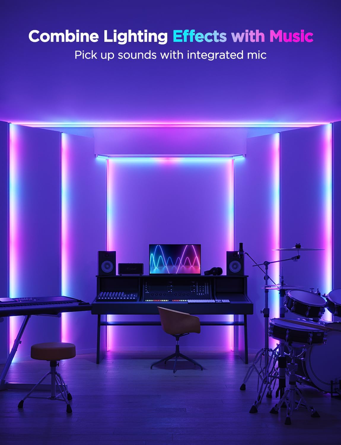 Govee RGBIC LED Strip Lights 16.4ft with Covers, Smart LED Lights for Bedroom Work with Alexa and Google Assistant, LED Diffuser Channel with Srtip Lights, Skirting Lines, Studio, Cabinet