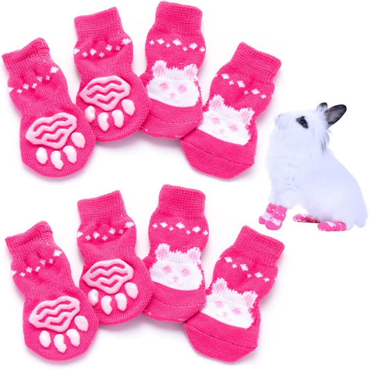 8Pcs Pet Socks Non Slip Soft Warm Cute Secure Bunny Socks with Grip Rabbit Stuff for Indoor Hardwood Floor, Medium