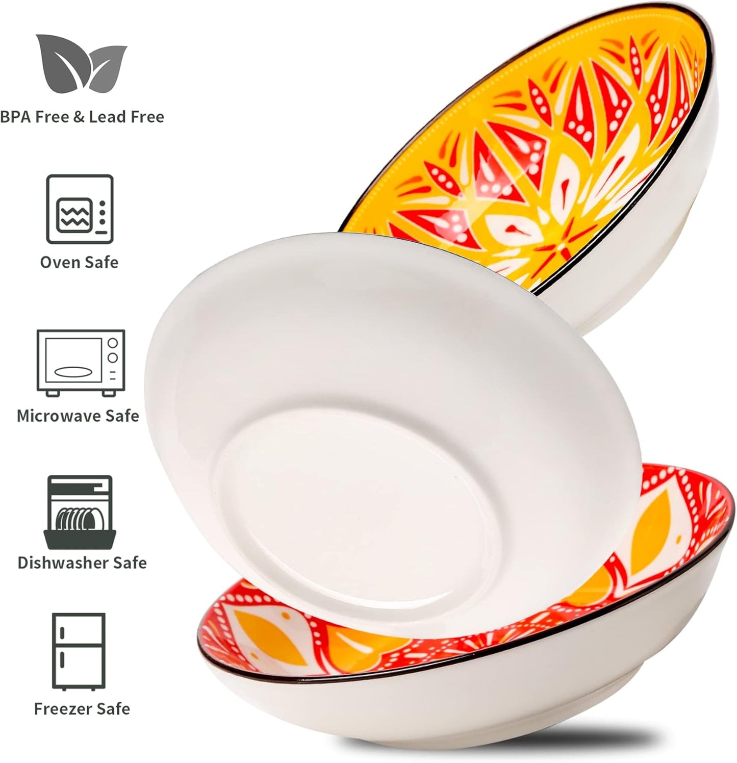 Boho 5 Ceramic Cat Bowls with Silicone Mat, 5.5 inch Wide Shallow Cat Food Bowl for Whisker Relief