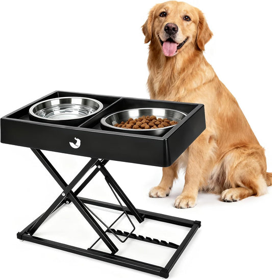 Joytale Metal Stand Elevated Dog Bowls, Heavy Duty 9 Adjustable Height from 9" to 17.5" Dog Food Stand, 2 Stainless Steel Bowls, Non-Slip and Non Spill Raised Food & Water Station for Large Breeds