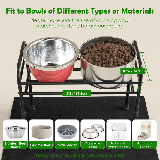 Extra Large & Tall Metal Raised Dog Bowl Stand for Extra Large Dogs, Table Steel Frame Dog Bowls Stand with Mat,Non-Slip,Adjust to 4 Heights 15"-22", Holds 4"-10.5" Diameter Bowl (Not Included)