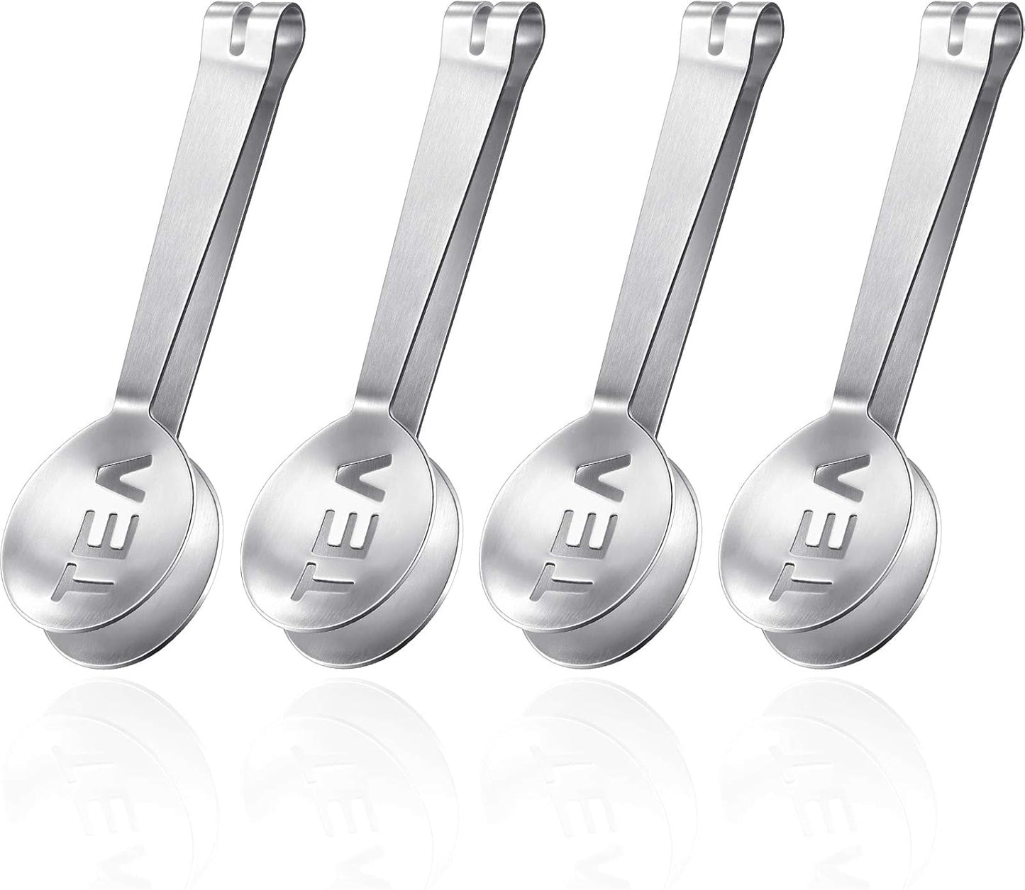 Tea Bag Squeezer Tongs Stainless Steel Spoon for Bags Silver Strainer Clip Tea Squeezer for Loosing Leaf, Gripping Ice Cube, Sugar(4 Pieces)