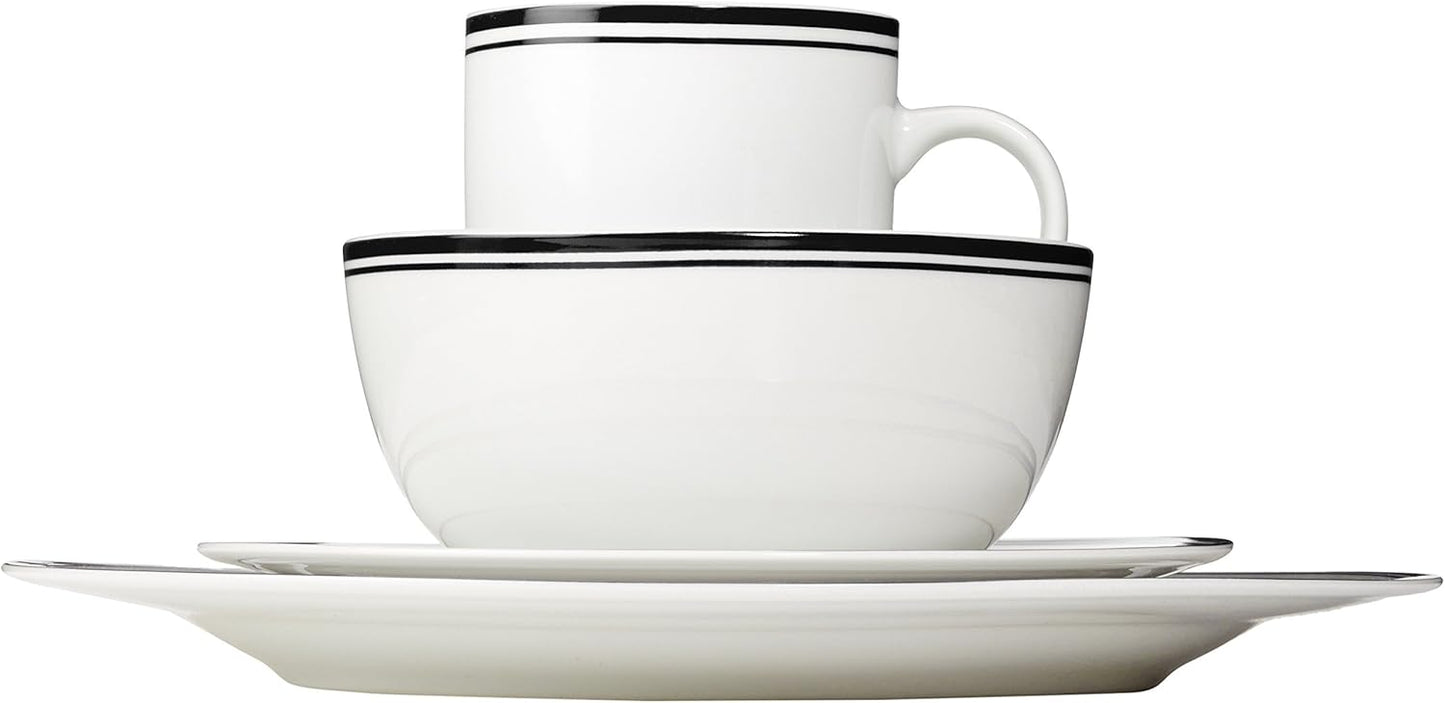 Amazon Basics 16-Piece Cafe Stripe Dinnerware Set, Microwave and Dishwasher Safe, Plates, Bowls, Mugs, Service for 4, Black