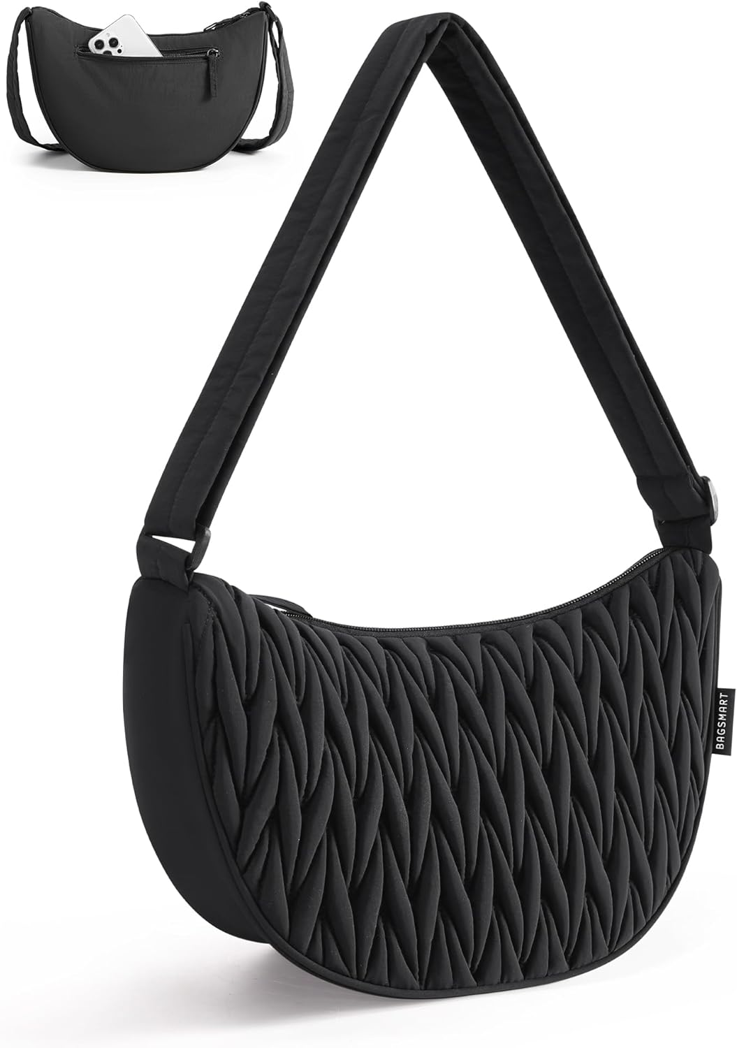 BAGSMART Small Crossbody Bag for Women Men Trendy，Quilted Crossbody Hobo Bag with Adjustable Strap and Inner Pockets