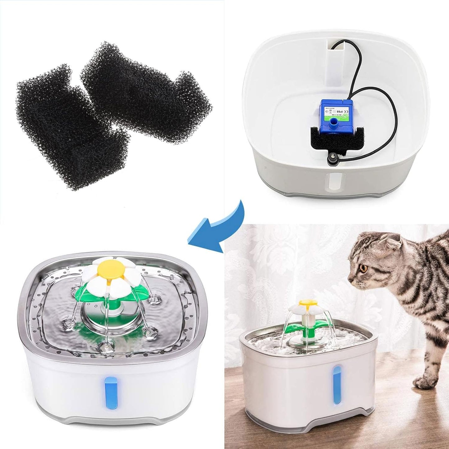4 Pieces for Fountain Filters Replacement Foam Sponge Filter for Dogs Round Cubic Stainless Steel Top Water Dispense Pre Filter Foam Sponge
