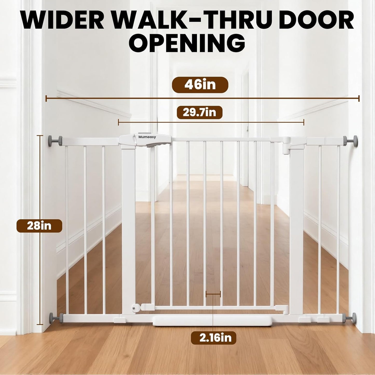 29.7-46" Extra Wide Baby Gate for Stairs, Pressure Mounted Dog Gate Indoor for Doorways, Auto Close Pet Gate with Walk Thru Door, Double Lock Child Safety Gate for Kids and Pet, No-Trip Design