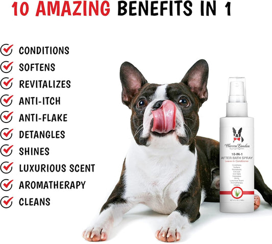 Warren London 10-in-1 Dog Spray & Rake Brush Combo | Detangles, Softens & Reduces Shedding | 16oz After Bath Spray + Dematting Rake | $40 Value – Now $29.99