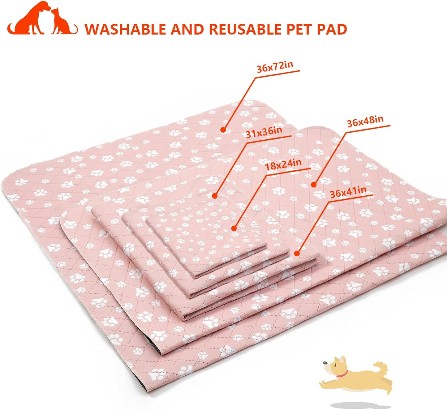 Washable Pee Pad for Dogs of 2Pack Reusable Puppy Non-Slip Pet Training Pads（Pink,31*36"）