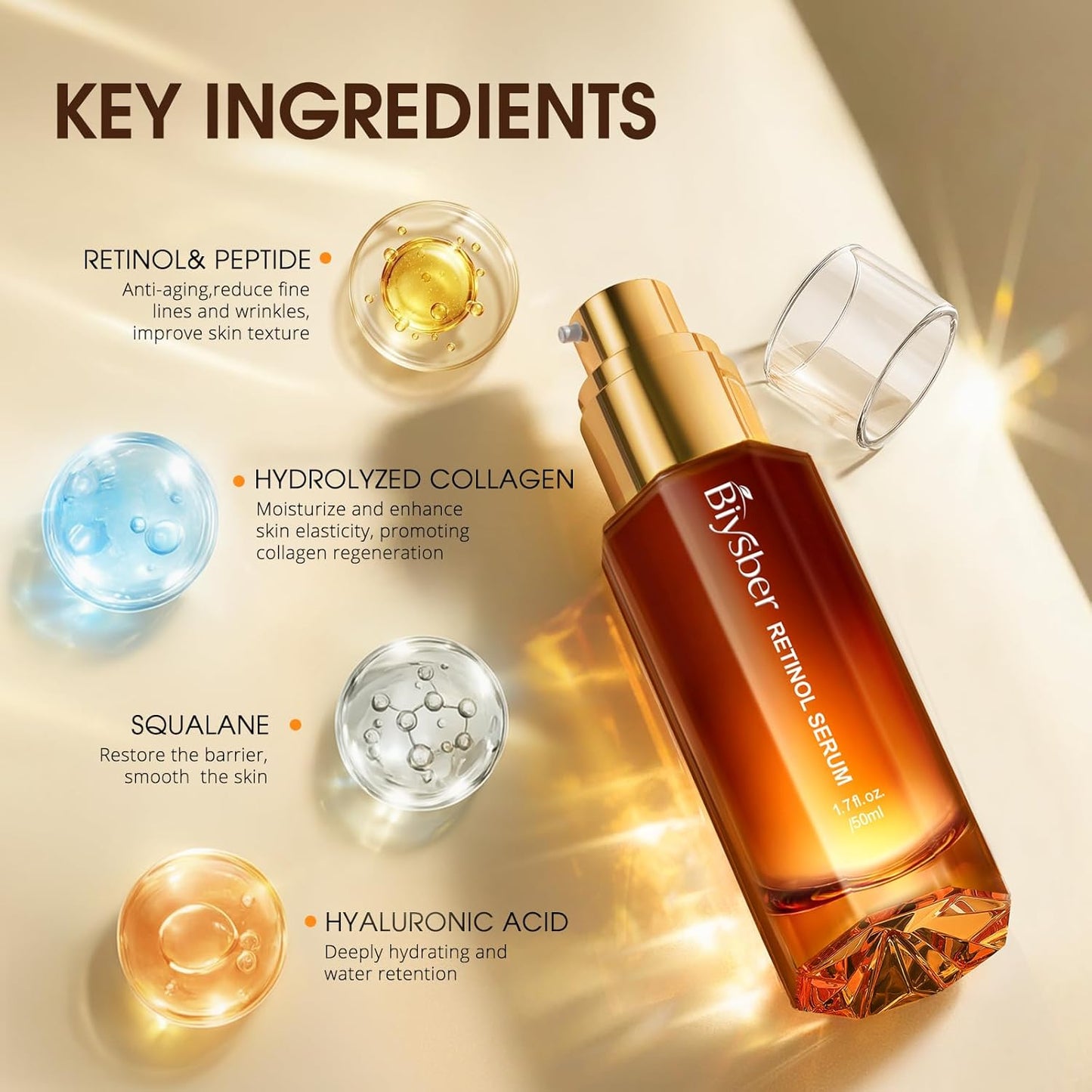 Retinol Collagen Serum for Face: Anti Aging &Anti Wrinkle Repair Peptide Serum with Hyaluronic Acid to Boost Hydration- Day/Night Facial Firming Neck Plump Skin Care for Women/Men(1.70 Fl Oz)
