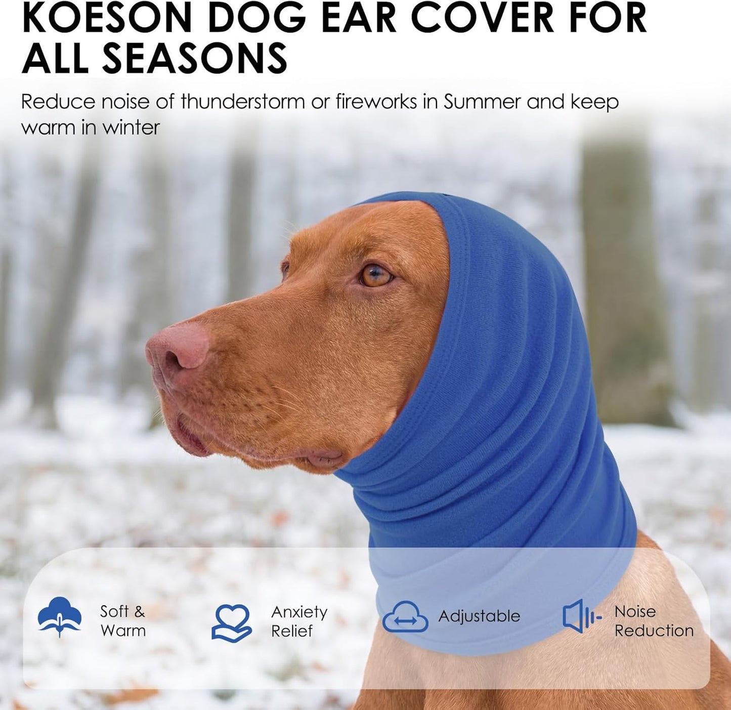 KOESON Adjustable Ear Wrap for Large Dogs, Soft No Shake Dog Ear Wraps Hematoma, Breathable Dog Ear Cover for Noise Protecion, Neck Wounds, Pet Calming Hoodie for Thunder, Firework, Separation