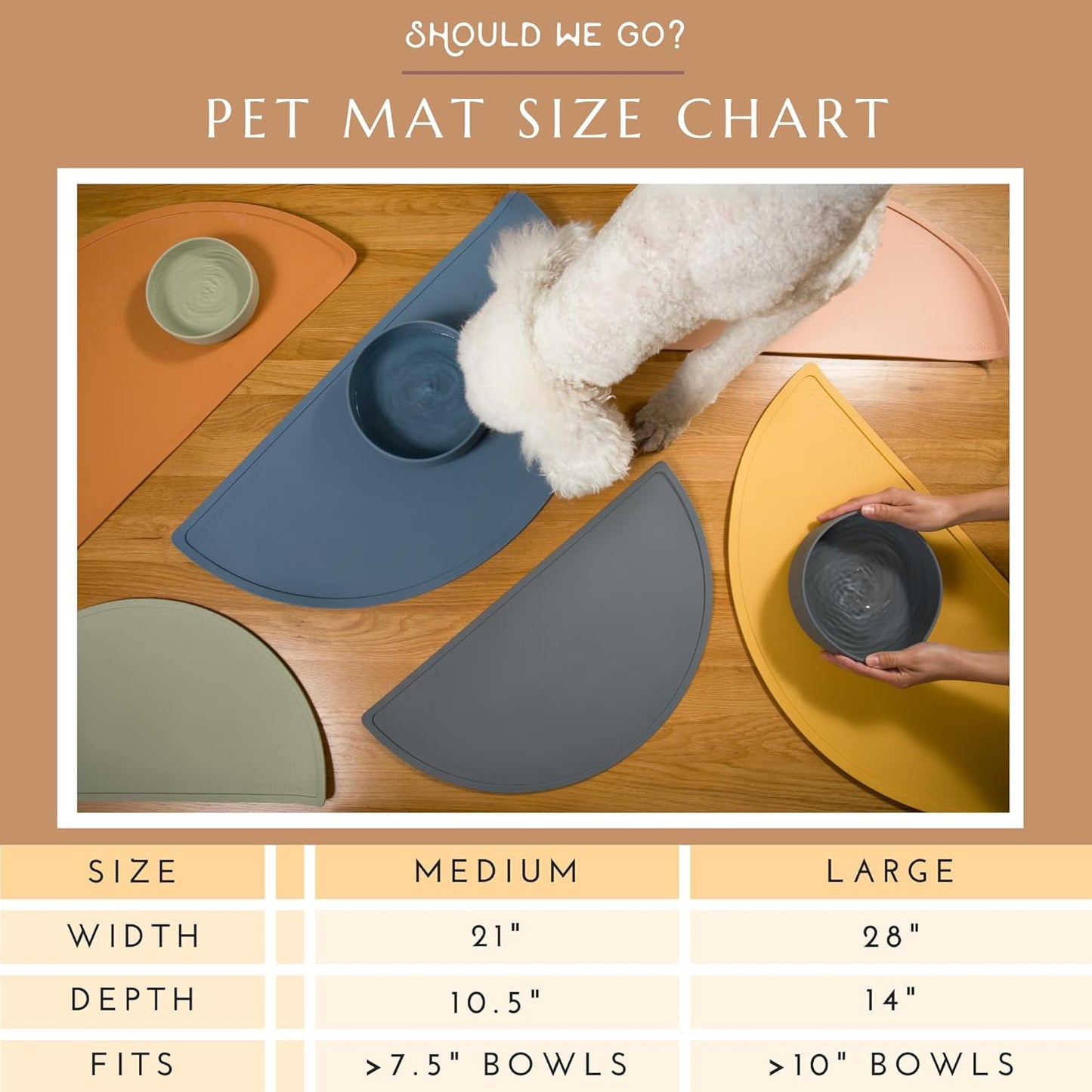 Should We Go -Waterproof Silicone Pet Food Mat - Non-Slip, Spill-Proof Feeding Mat for Floors, Raised Edge Design Easy-to-Clean Rubber Pad for Dog & Cat Bowls, 28" Across x 14" Deep, Large-Ocean Blue