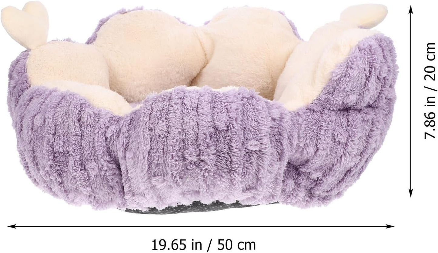 Self-Warming Thickened Pet Cushion Bed with Removable Cover, Purple Cozy Cat and Dog Sleeping Nest for Indoor Winter Use