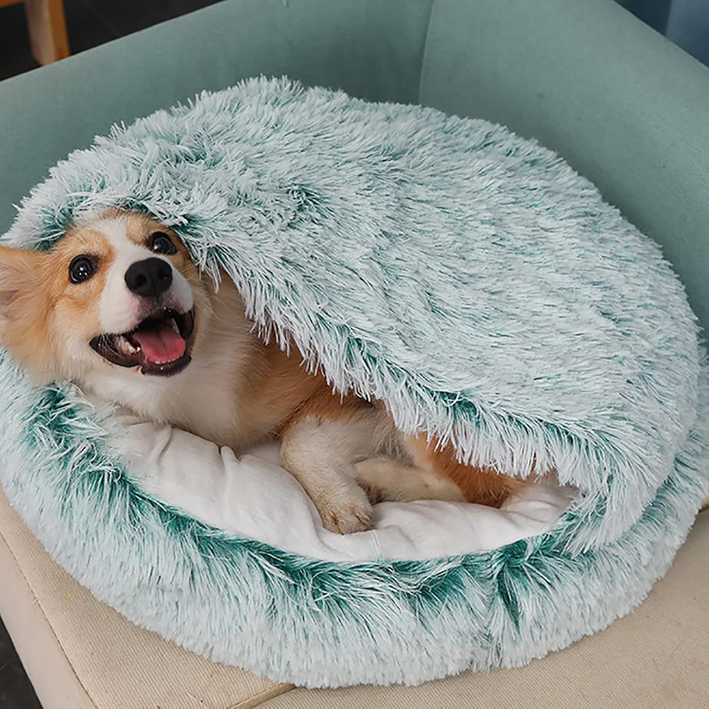 Cat Beds for Indoor Cats 24 Inch Round Donut Washable Cat Bed Fluffy Calming Self Warming Soft Donut Cuddler Cushion Pet Bed for Small Dogs Kittens,Green,60cm