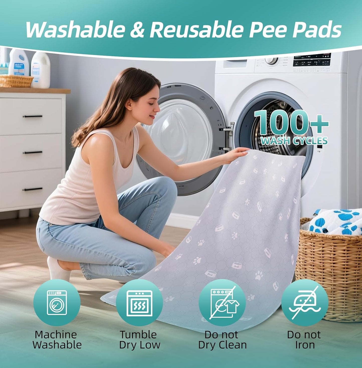 Washable Puppy Pads - Reusable, Ultra Absorbent & Leak-Proof Pee Pads for Dogs Washable with Non-Slip Backing for Indoor Potty Training, Playpens & Sofa in Light Gray (2-Pack, 36"x41")