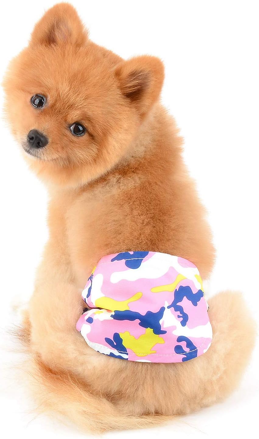 SELMAI Belly Bands for Male Dogs Small Medium Adjustable Washable Doggie Wrap Diapers Leakproof Reusable Comfy Boy Puppy Nappies Absorbent Pads Prevent Licking Fashion Camouflage Design Pink Camo XL