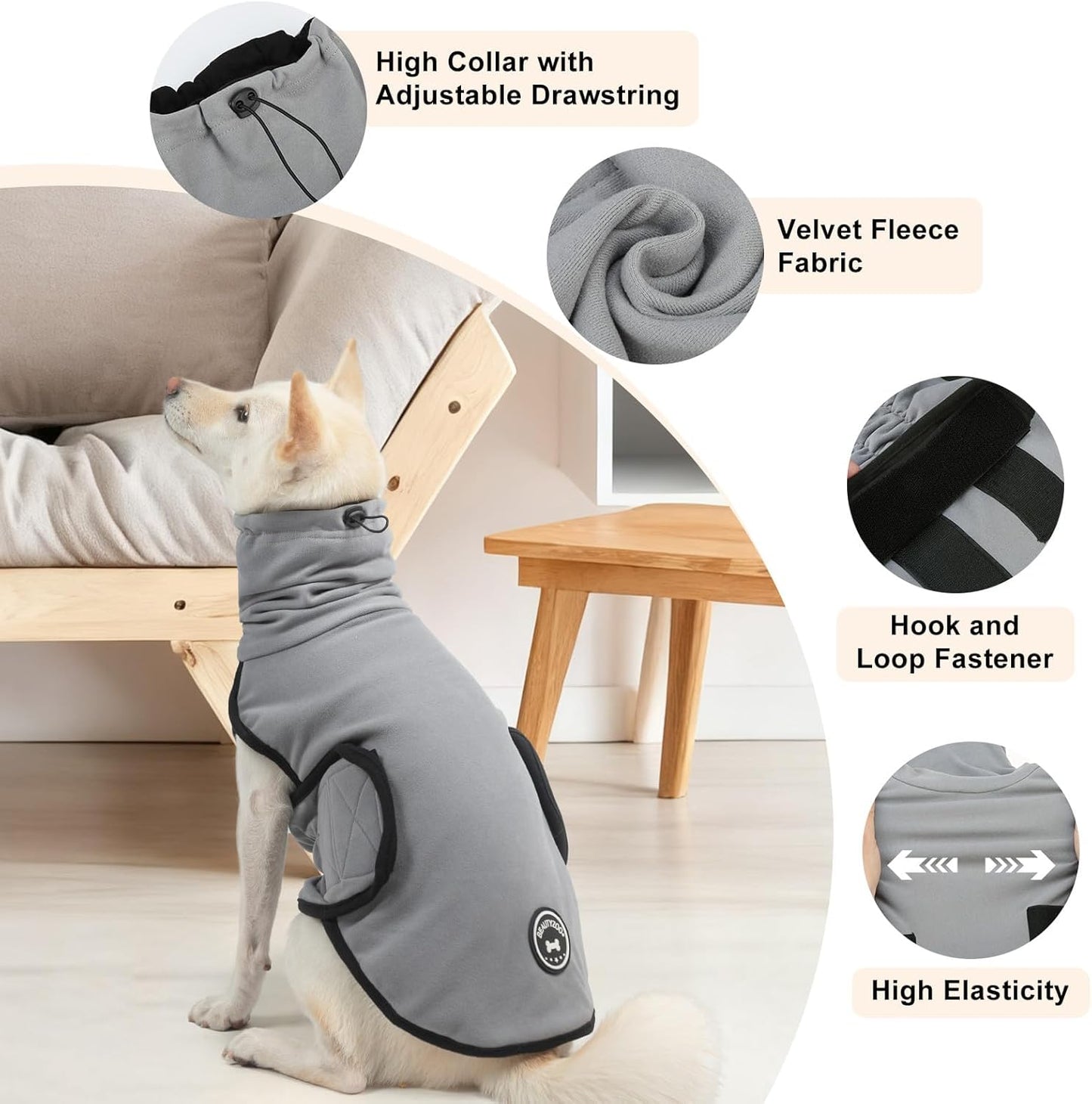 BEAUTYZOO 2-in-1 Reversible Dog Anxiety Vest – Calming Vest for Dogs, Turtleneck Anxiety Wrap for Dogs,Dog Calming Jacket for Fireworks Thunder Separation Vet Visits,Pet Hoodie for Small to Large Dogs