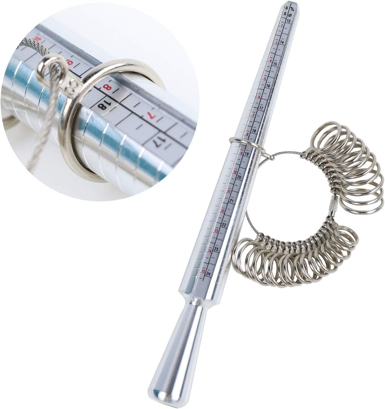 NIUPIKA Ring Sizer Measuring Tool Ring Mandrel Ring Measurer Ring Sizing Kit Measure Finger Size Measurement Tool Set Metal Gauge US Size 1-13 Jewelry Sizers Kit of 27 Pieces
