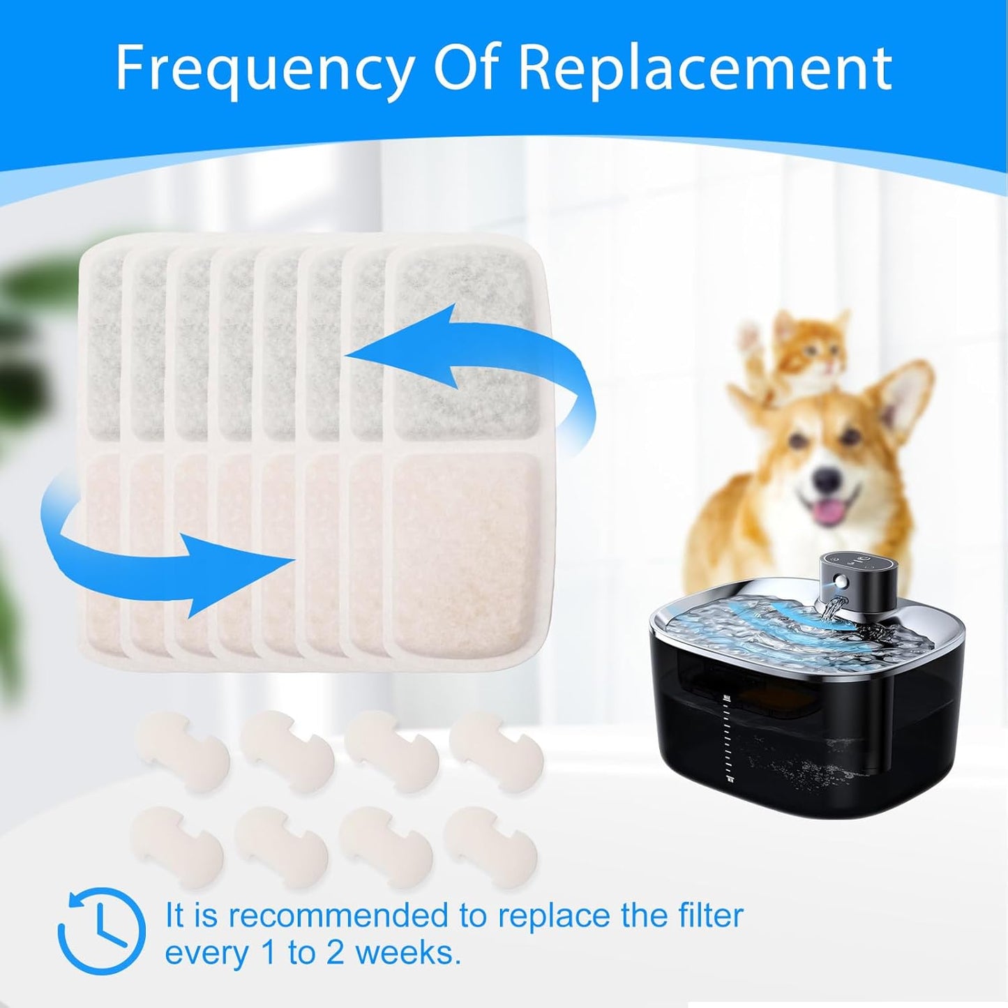 12 + 12 Pack Cat Water Fountain Filters Replacement Compatible with FEELNEEDY Cat Water Fountain FN-W07 135 fl oz/4L, Pet Water Filter Replacement, Replacement Filters and Foam Sponges
