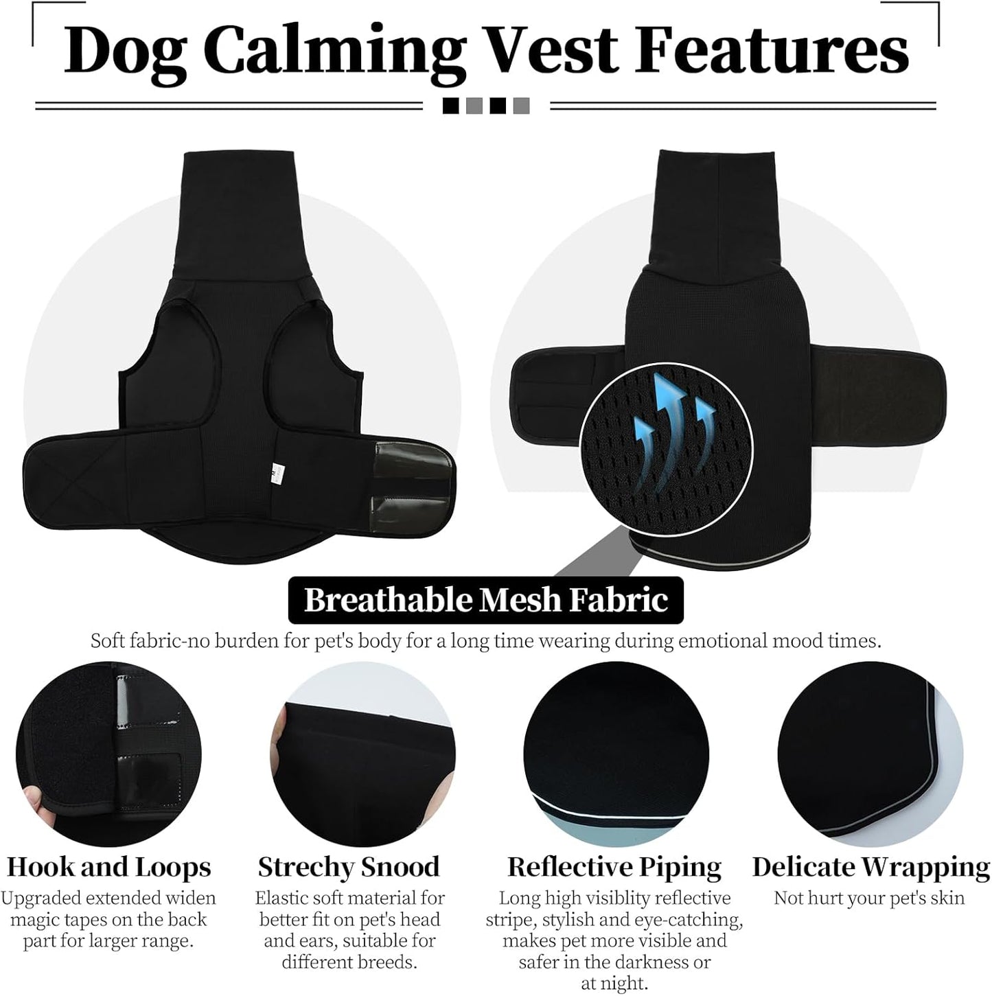 ROZKITCH Dog Anxiety Relief Jacket, Turtleneck Calming Vest for Indoor & Outdoor Use, Breathable Dog Shirt for Separation & Noise Anxiety Black L