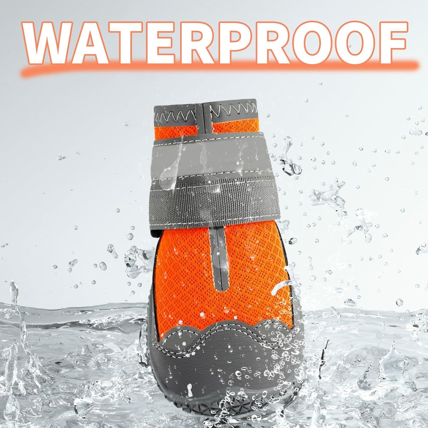 Dog Booties,Waterproof Dog Shoes for Large Medium Small Dogs,Suitable for Summer Hot Pavement,Adjustable Non-Slip Rubber Paw Protector (Orange, #8 (Width 3.0 inch) for 74-91 lbs)