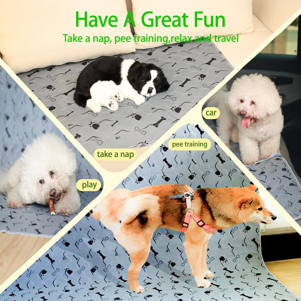 Washable Dog Pee Pad, Heavy Absorbency,Gray, Pack of 2, Waterproof Bed Pads, Puppy Training, Reusable Pet Training Mat