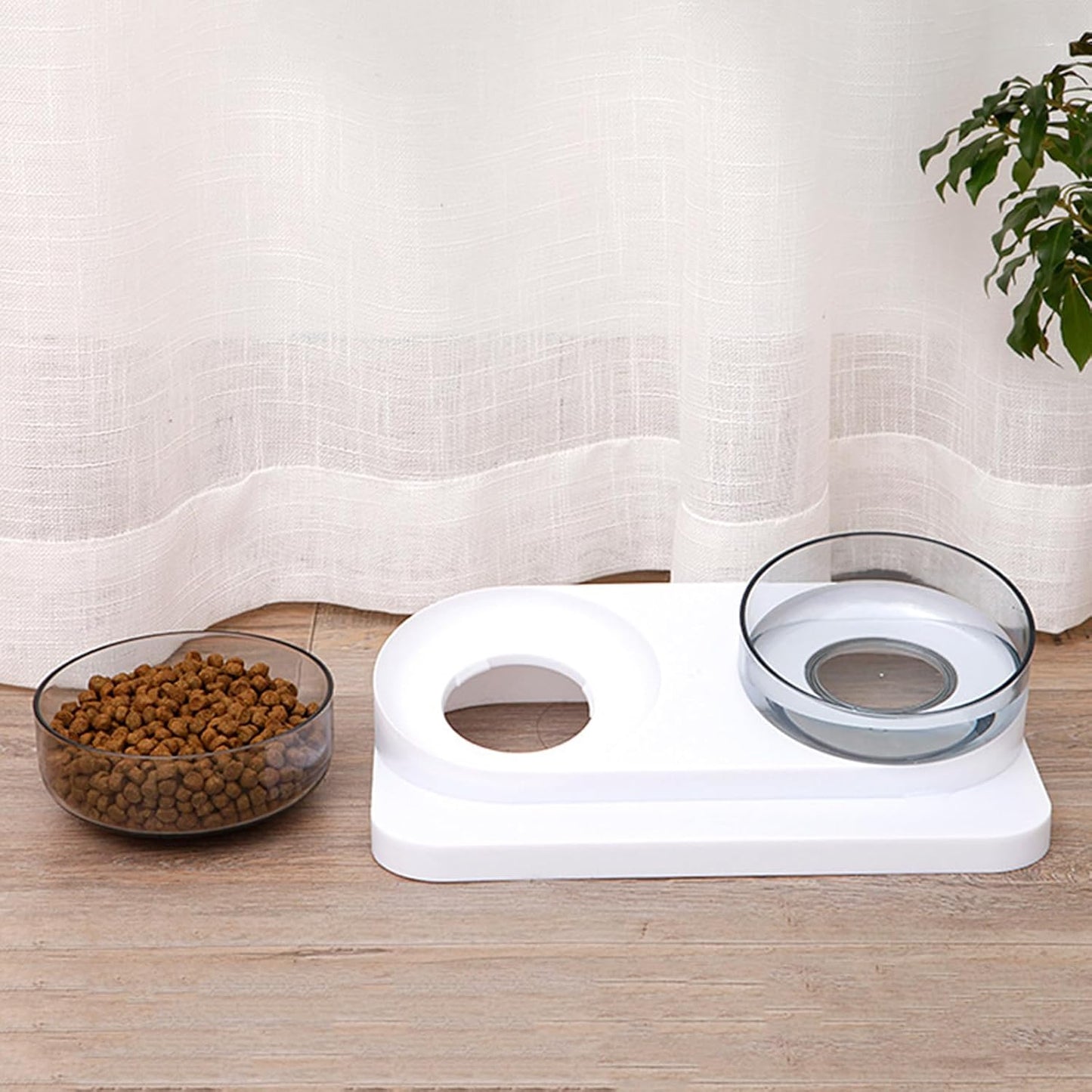 Elevated Bowls 15° Tilted Raised Dish Clear Double Feeding Bowls with Stand for Food and Water Easy to
