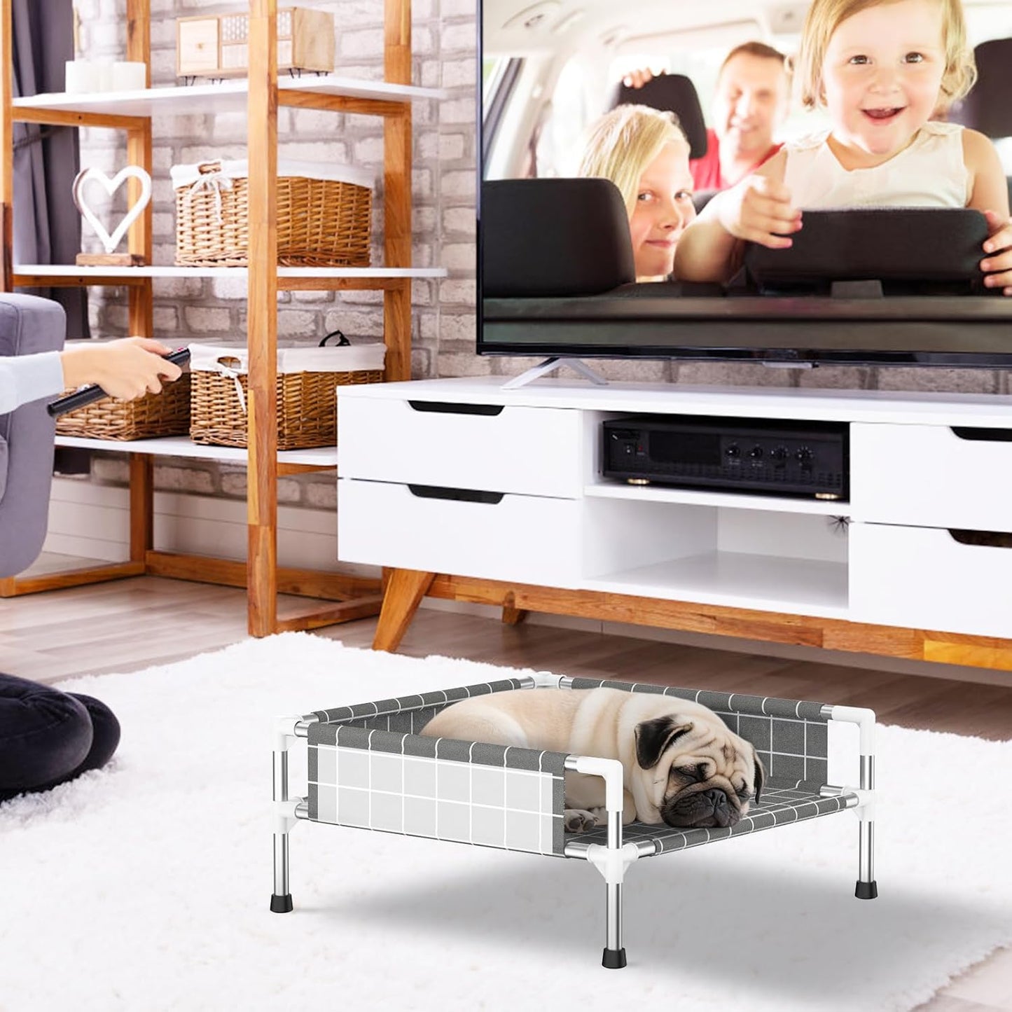 Elevated Dog Bed with 3-Sided Fence - Raised Pet Bed with Non-Slip Feet, Durable Elevated Couch for Small Dogs, Indoor/Outdoor Use with Easy-Clean Fabric