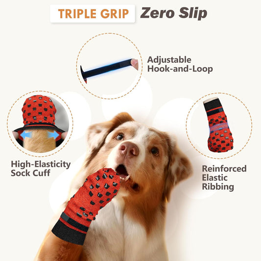Anti Slip Dog Socks to Prevent Licking Paws, Dog Shoes for Hot/Cold Pavement, Dog Boots on Hardwood Floors, Traction Control Dog Booties & Paw Protectors for Small Medium Large Senior Dogs