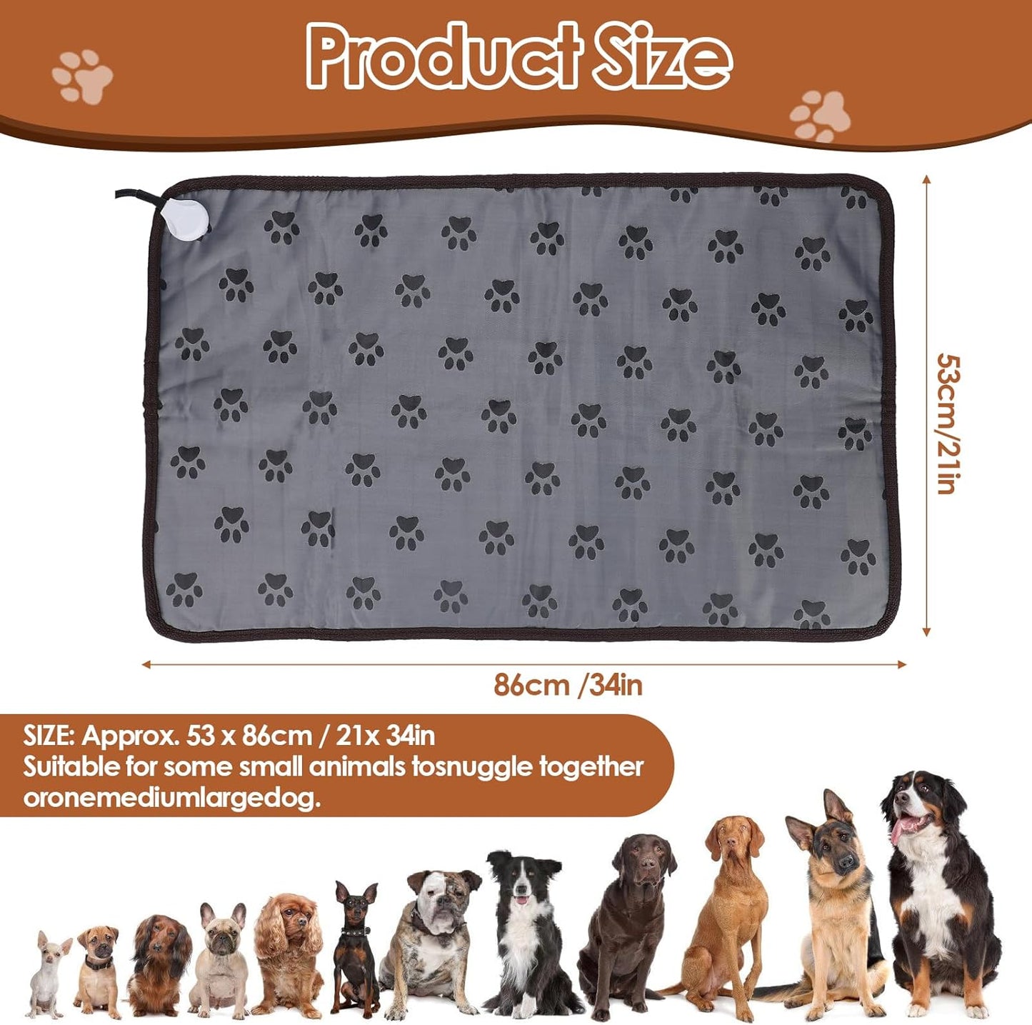 VINGVO Large Dog Heating Pad 34x21in with Smart Thermostat Switch and Power Line Protection Tube, Pet Cats Heating Pad Mat with 9 Adjustable Modes for Indoor Outdoor Puppy Cats (53x86cm)